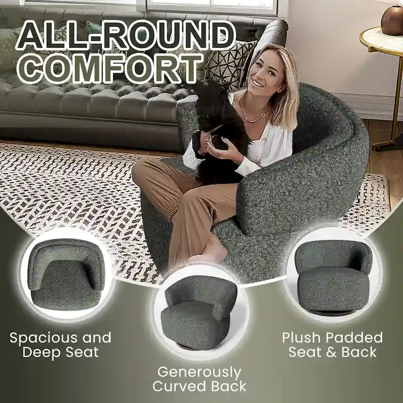 Beige / Grey Swivel Barrel Accent Chair, Single Seat