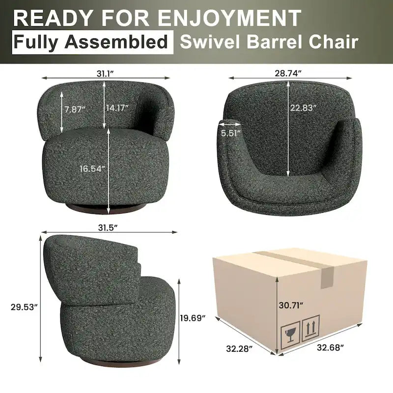 Beige / Grey Swivel Barrel Accent Chair, Single Seat