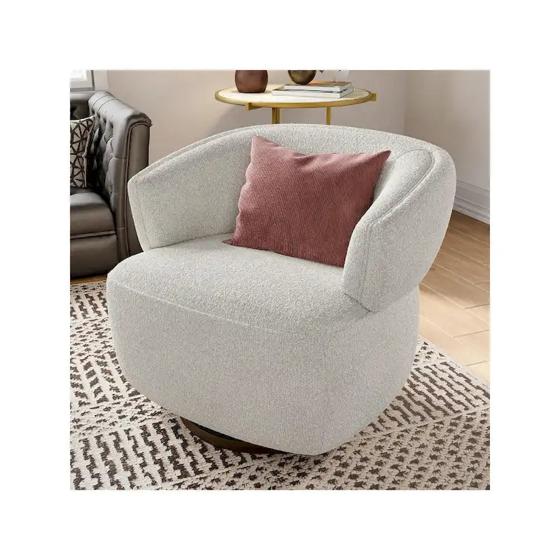 Beige / Grey Swivel Barrel Accent Chair, Single Seat