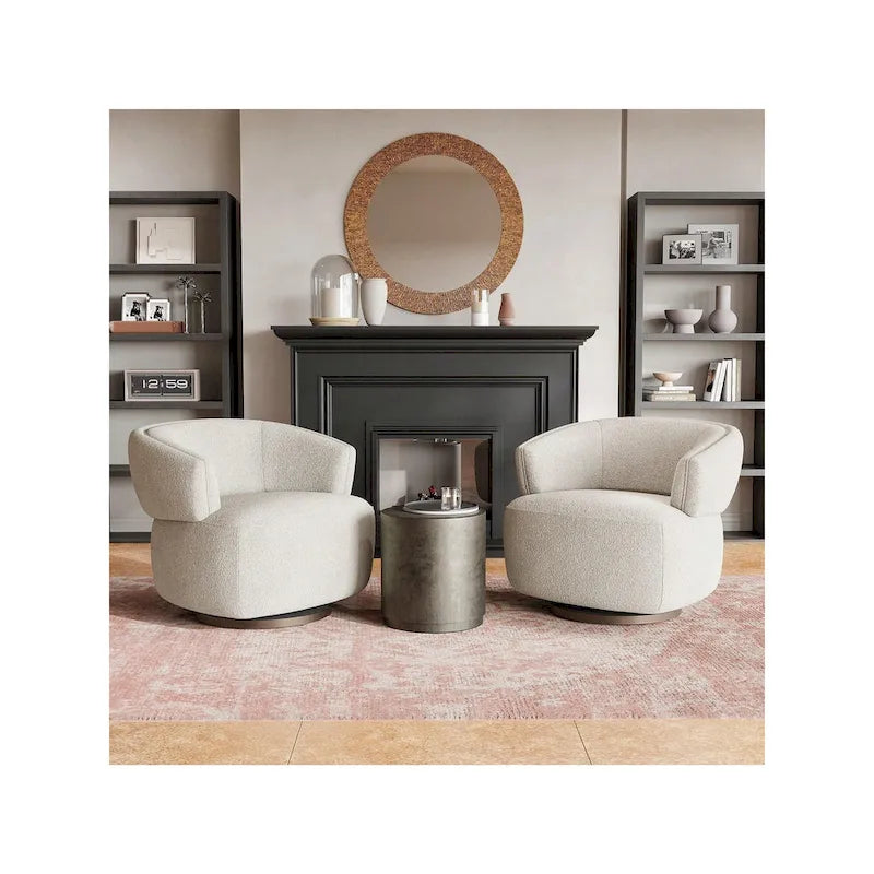 Beige / Grey Swivel Barrel Accent Chair, Single Seat