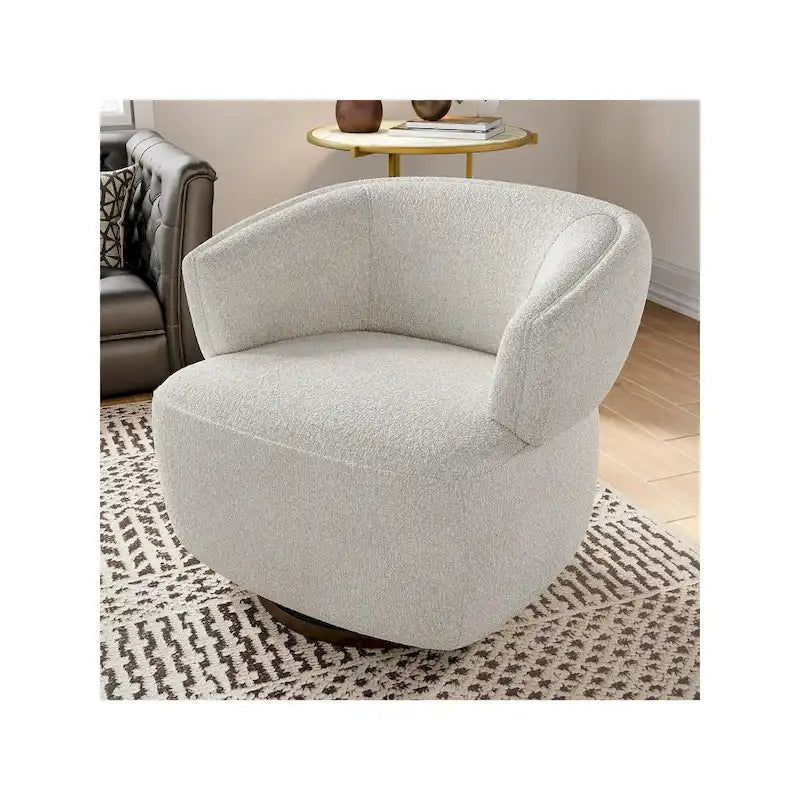 Beige / Grey Swivel Barrel Accent Chair, Single Seat