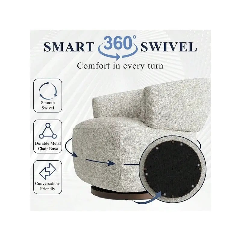 Beige / Grey Swivel Barrel Accent Chair, Single Seat