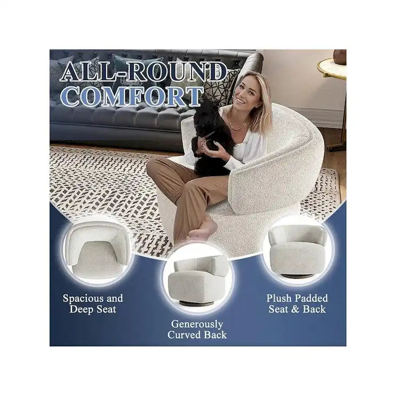 Beige / Grey Swivel Barrel Accent Chair, Single Seat