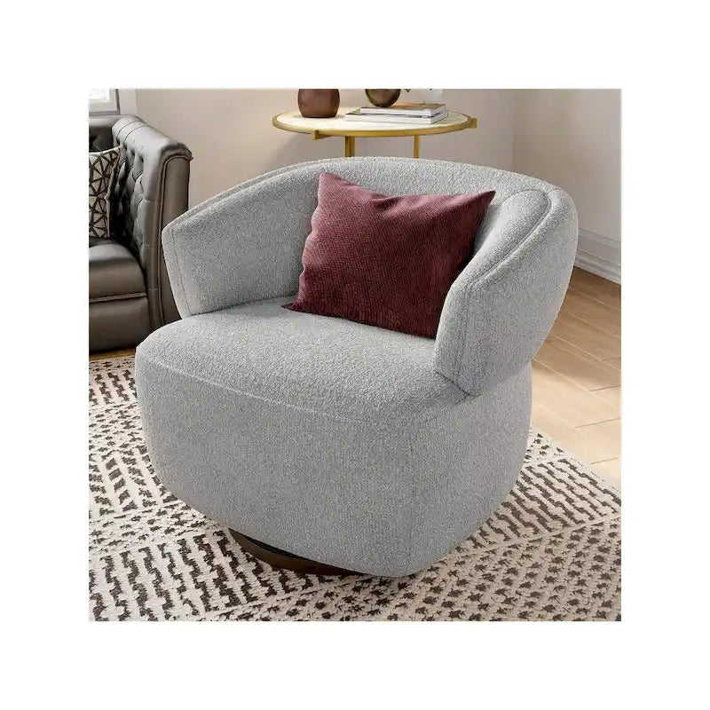 Beige / Grey Swivel Barrel Accent Chair, Single Seat