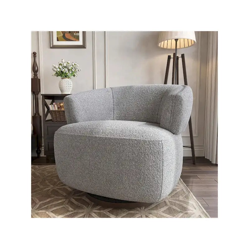 Beige / Grey Swivel Barrel Accent Chair, Single Seat