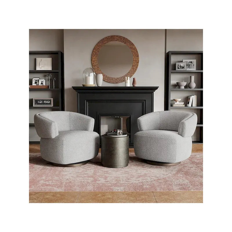 Beige / Grey Swivel Barrel Accent Chair, Single Seat