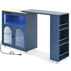 White / Navy Blue / Grey Blue Rolling Kitchen Cart with Drop-Leaf Top & LED Doors – 1 Person