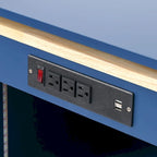 White / Navy Blue / Grey Blue Rolling Kitchen Cart with Drop-Leaf Top & LED Doors – 1 Person