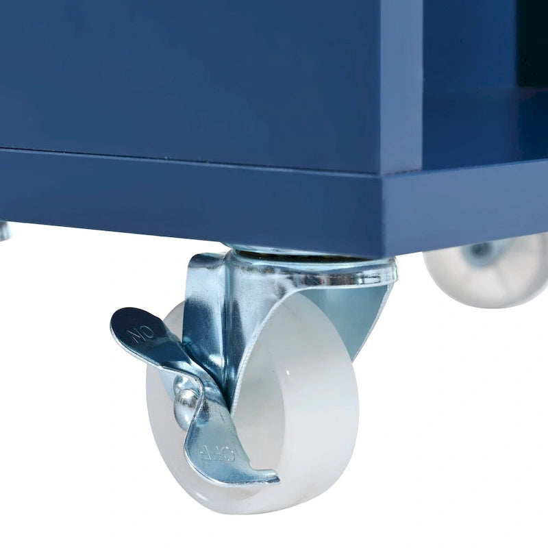 White / Navy Blue / Grey Blue Rolling Kitchen Cart with Drop-Leaf Top & LED Doors – 1 Person