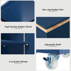 White / Navy Blue / Grey Blue Rolling Kitchen Cart with Drop-Leaf Top & LED Doors – 1 Person