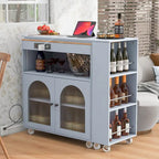 White / Navy Blue / Grey Blue Rolling Kitchen Cart with Drop-Leaf Top & LED Doors – 1 Person