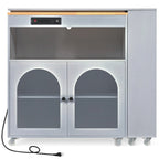 White / Navy Blue / Grey Blue Rolling Kitchen Cart with Drop-Leaf Top & LED Doors – 1 Person