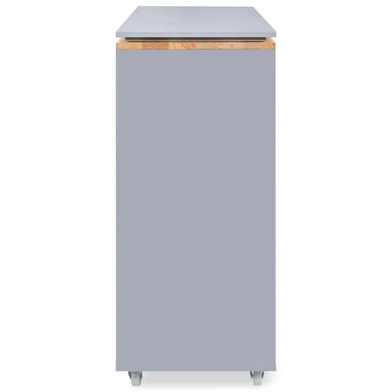 White / Navy Blue / Grey Blue Rolling Kitchen Cart with Drop-Leaf Top & LED Doors – 1 Person