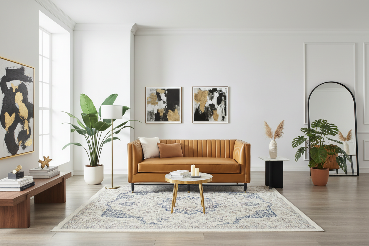 Tan Vegan Leather Channel Tufted Loveseat, 2-Seat