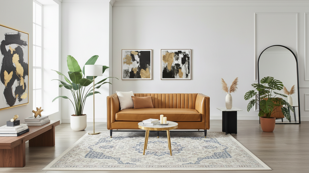 Tan Vegan Leather Channel Tufted Loveseat, 2-Seat