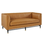 Tan Vegan Leather Channel Tufted Loveseat, 2-Seat