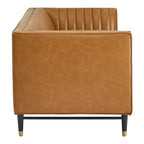 Tan Vegan Leather Channel Tufted Loveseat, 2-Seat