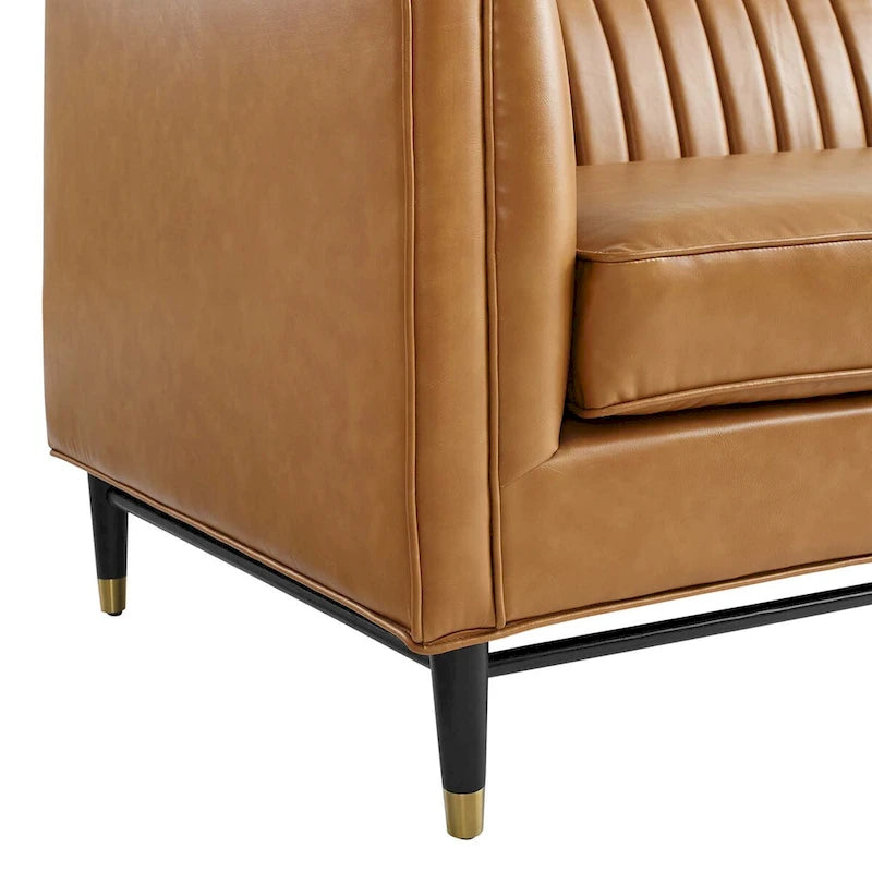 Tan Vegan Leather Channel Tufted Loveseat, 2-Seat