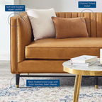 Tan Vegan Leather Channel Tufted Loveseat, 2-Seat