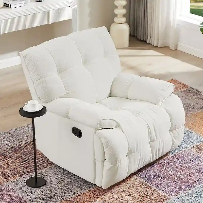 Cream Fabric Swivel Rocker Recliner – Single Seat