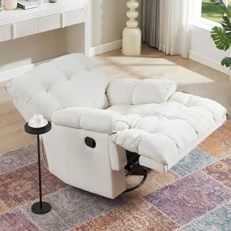 Cream Fabric Swivel Rocker Recliner – Single Seat