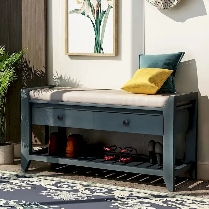 White / Navy Blue / Natural / Brown / Espresso Entryway Bench with Drawers – 2-Person