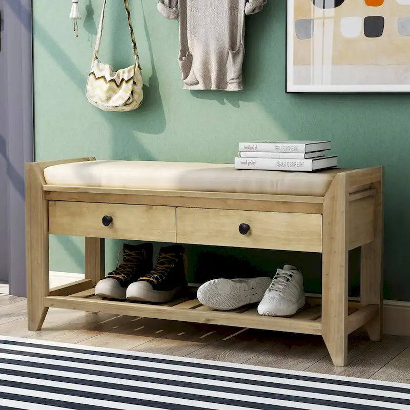 White / Navy Blue / Natural / Brown / Espresso Entryway Bench with Drawers – 2-Person