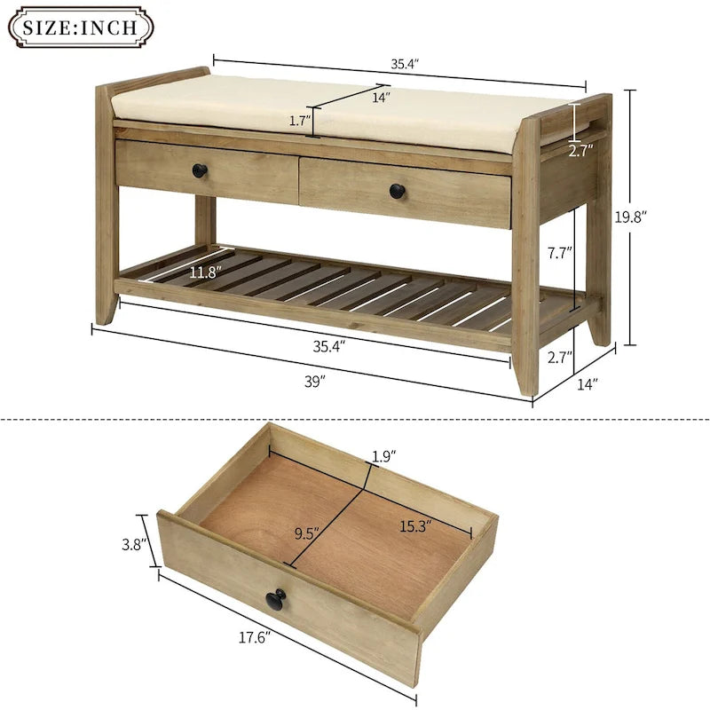 White / Navy Blue / Natural / Brown / Espresso Entryway Bench with Drawers – 2-Person