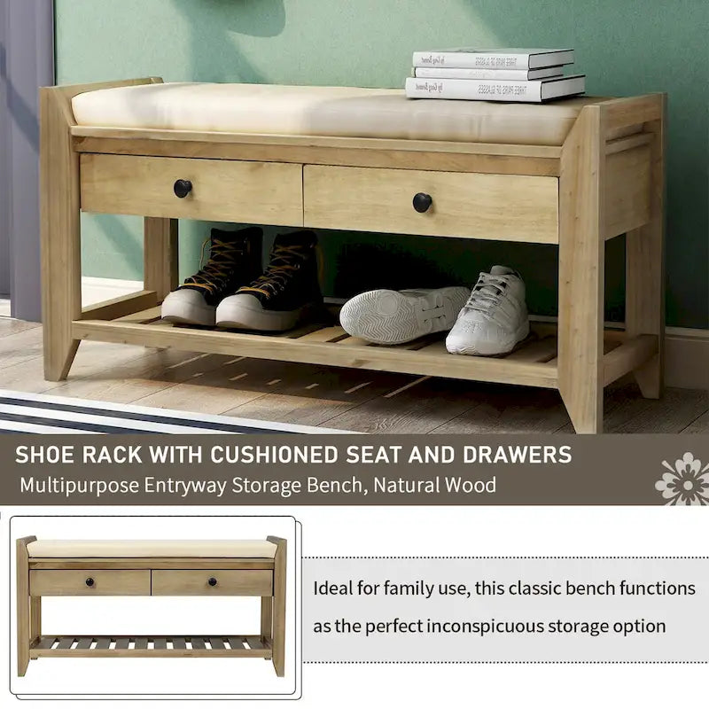 White / Navy Blue / Natural / Brown / Espresso Entryway Bench with Drawers – 2-Person