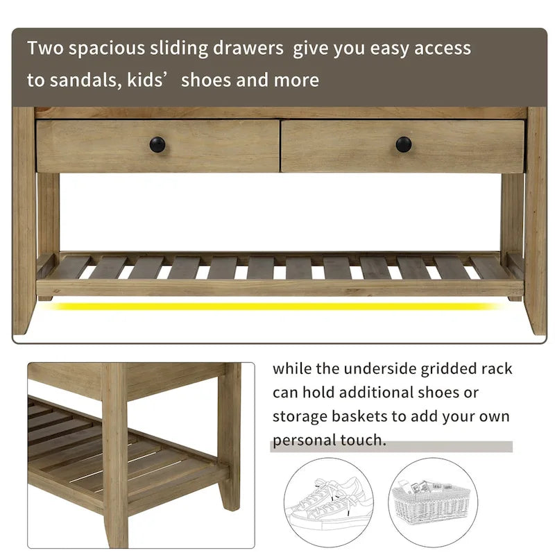 White / Navy Blue / Natural / Brown / Espresso Entryway Bench with Drawers – 2-Person