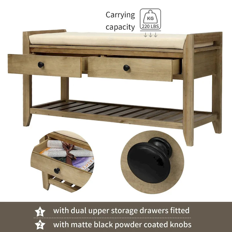 White / Navy Blue / Natural / Brown / Espresso Entryway Bench with Drawers – 2-Person