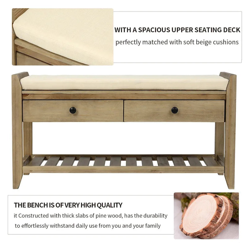 White / Navy Blue / Natural / Brown / Espresso Entryway Bench with Drawers – 2-Person
