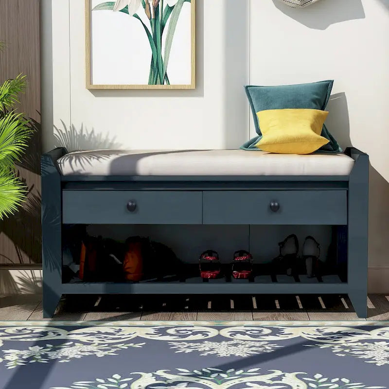 White / Navy Blue / Natural / Brown / Espresso Entryway Bench with Drawers – 2-Person