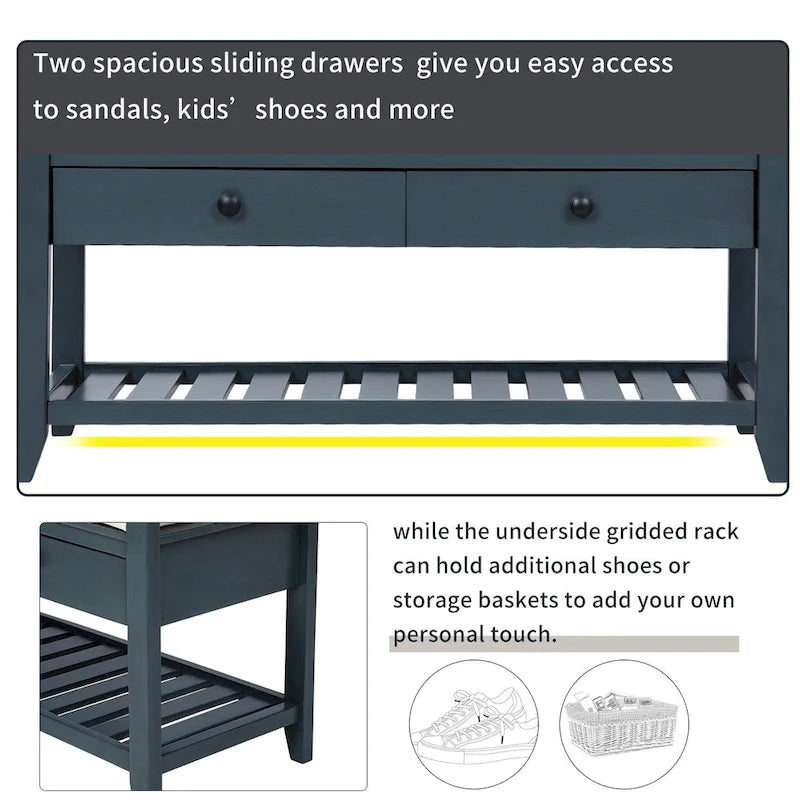 White / Navy Blue / Natural / Brown / Espresso Entryway Bench with Drawers – 2-Person