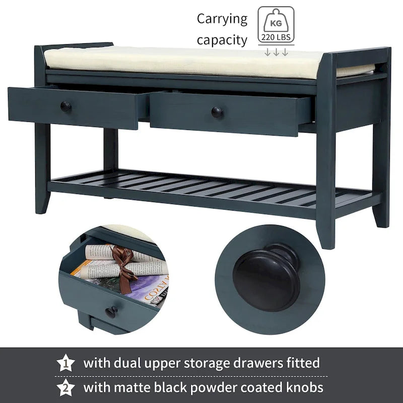 White / Navy Blue / Natural / Brown / Espresso Entryway Bench with Drawers – 2-Person