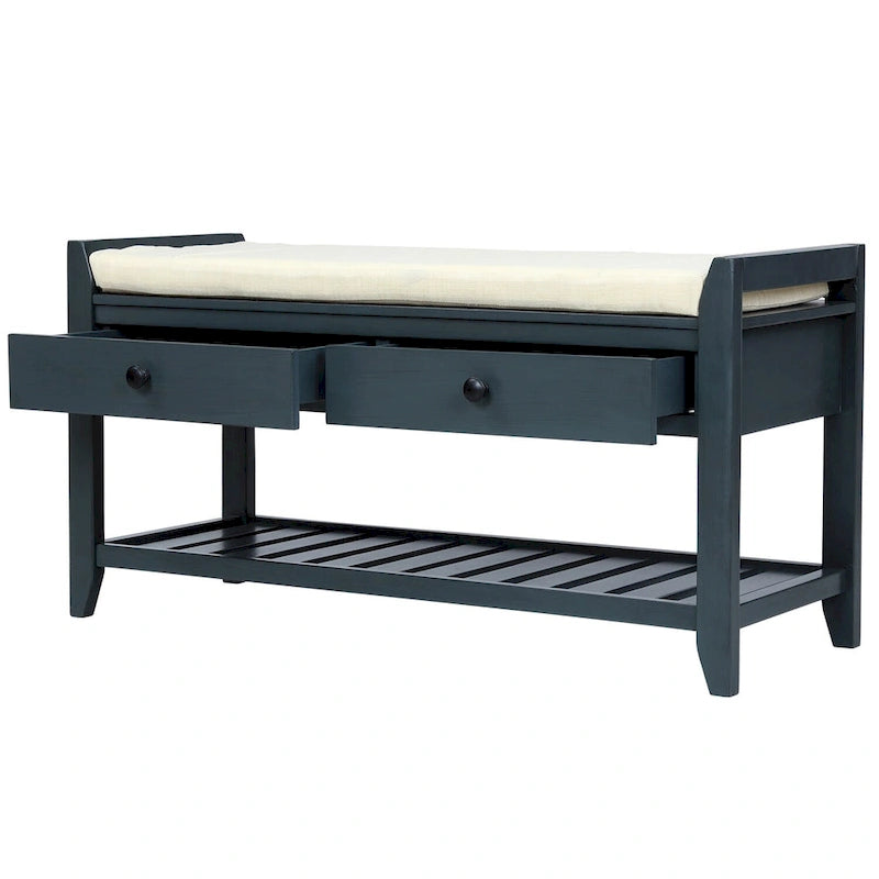 White / Navy Blue / Natural / Brown / Espresso Entryway Bench with Drawers – 2-Person