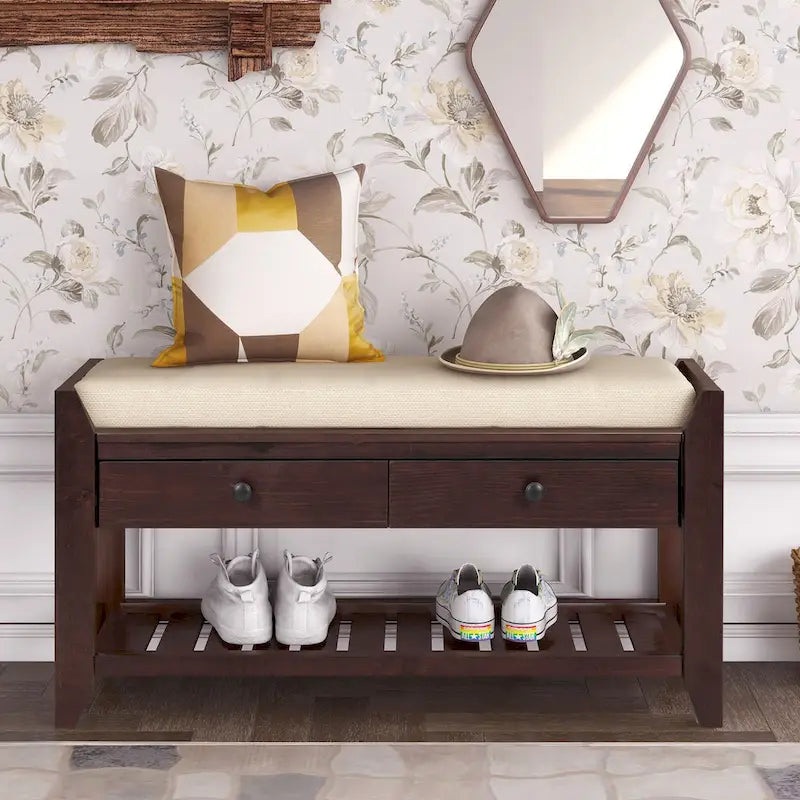 White / Navy Blue / Natural / Brown / Espresso Entryway Bench with Drawers – 2-Person