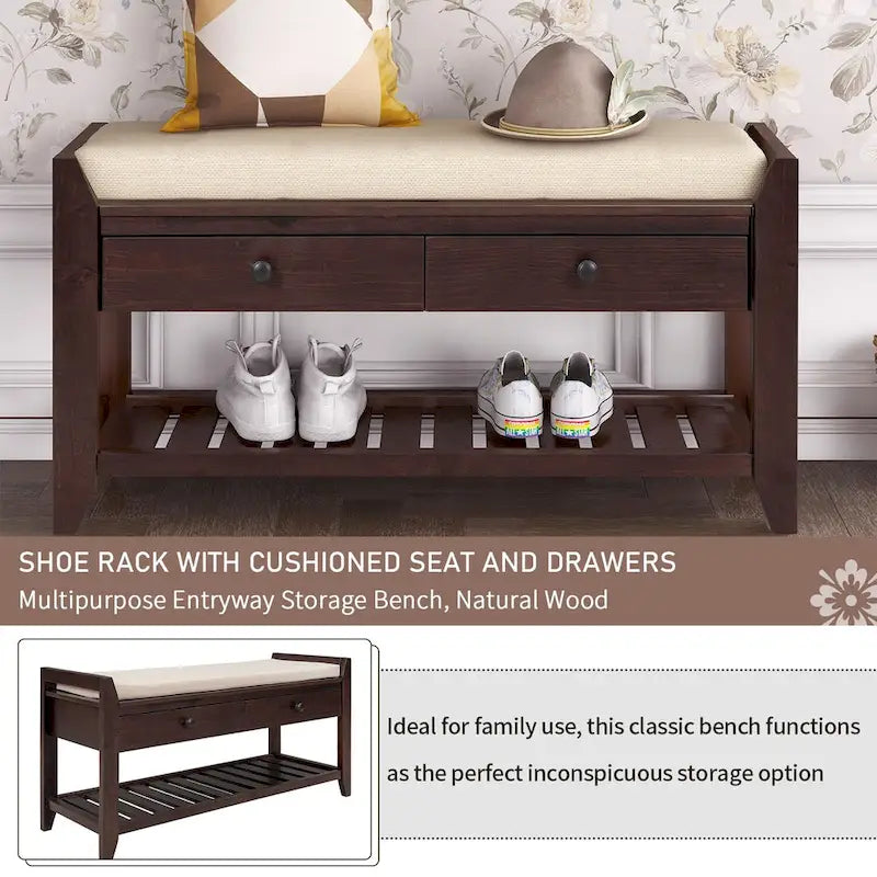 White / Navy Blue / Natural / Brown / Espresso Entryway Bench with Drawers – 2-Person