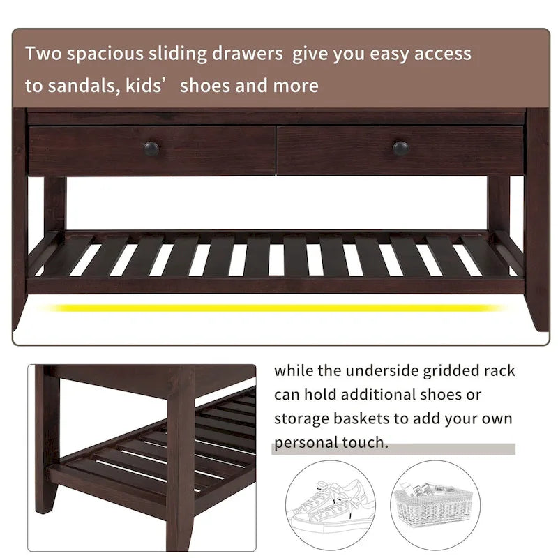 White / Navy Blue / Natural / Brown / Espresso Entryway Bench with Drawers – 2-Person