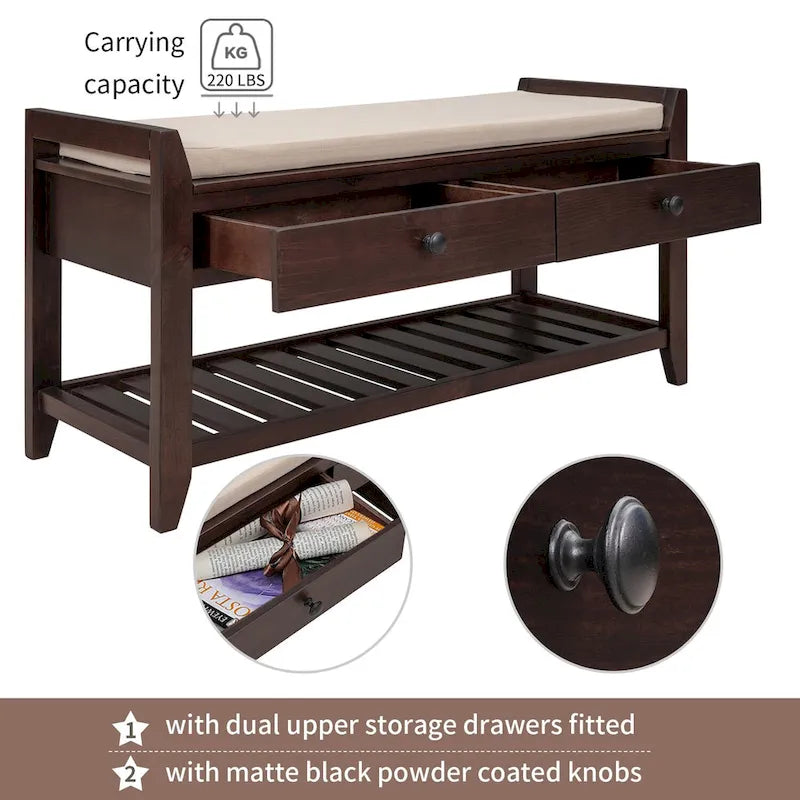 White / Navy Blue / Natural / Brown / Espresso Entryway Bench with Drawers – 2-Person