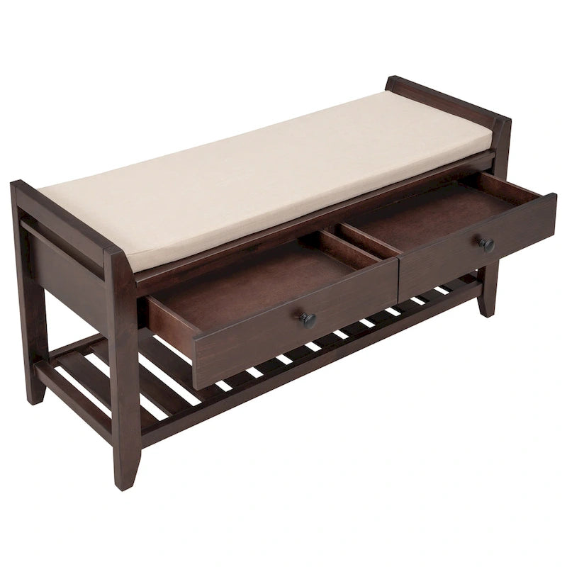 White / Navy Blue / Natural / Brown / Espresso Entryway Bench with Drawers – 2-Person