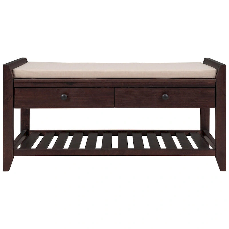 White / Navy Blue / Natural / Brown / Espresso Entryway Bench with Drawers – 2-Person