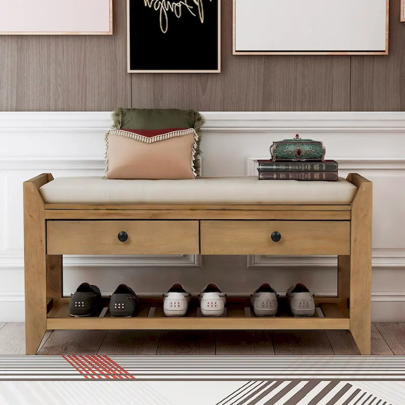 White / Navy Blue / Natural / Brown / Espresso Entryway Bench with Drawers – 2-Person