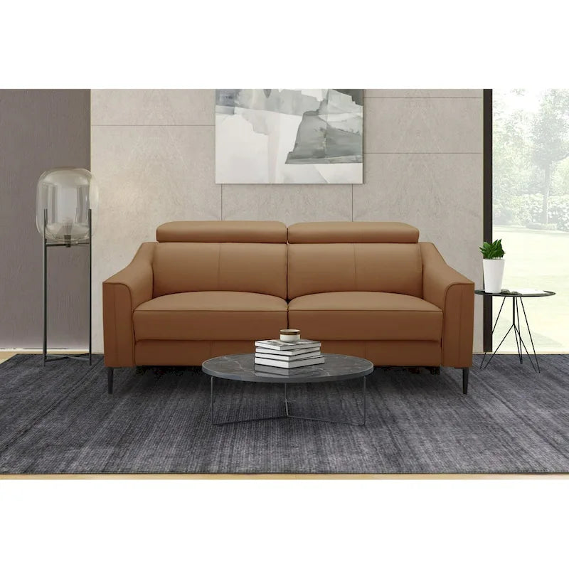  Eden Modern Camel Leather Sofa With 2 Recliners