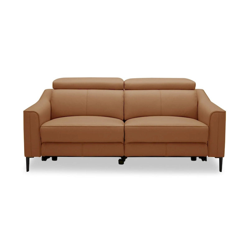 Camel Leather Power Recliner Sofa, Seats 3