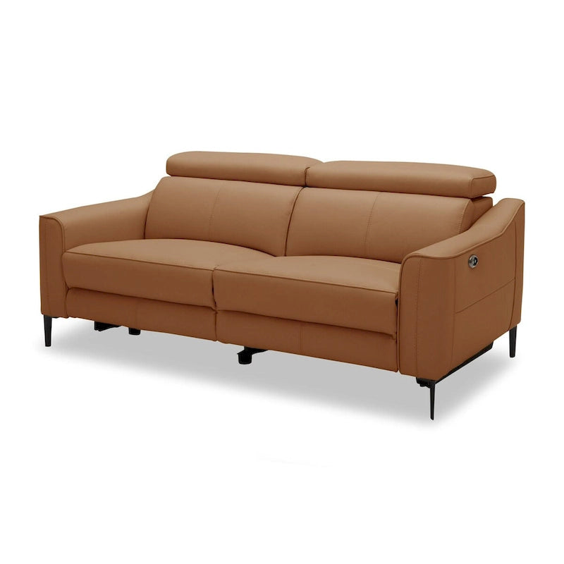 Camel Leather Power Recliner Sofa, Seats 3