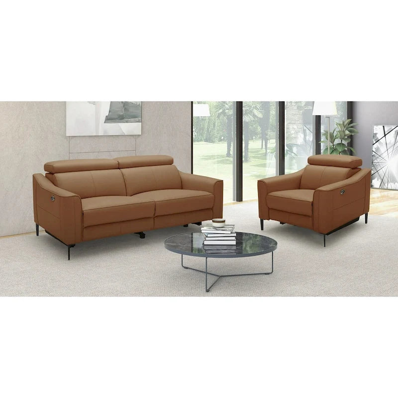 Camel Leather Power Recliner Sofa, Seats 3