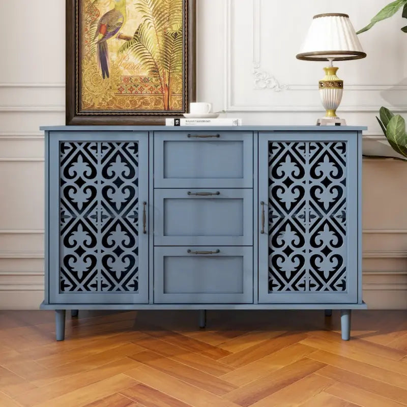 Blue / Dark Green 2-Door 3-Drawer Storage Cabinet, Classic Style, for 1