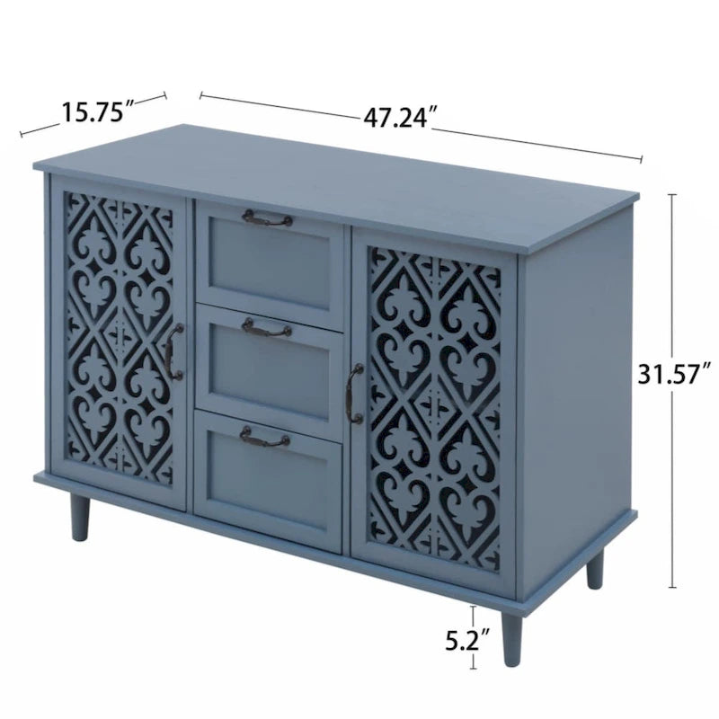 Blue / Dark Green 2-Door 3-Drawer Storage Cabinet, Classic Style, for 1