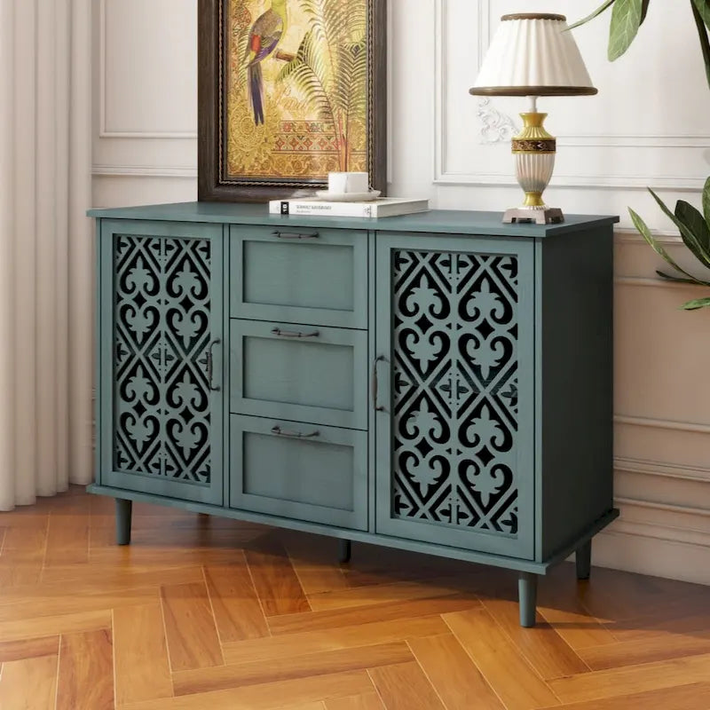 Blue / Dark Green 2-Door 3-Drawer Storage Cabinet, Classic Style, for 1